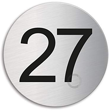 Plaque - Numéro de porte - 27 | Ø 75 mm auto-adhésif | acier inox brossé 41017