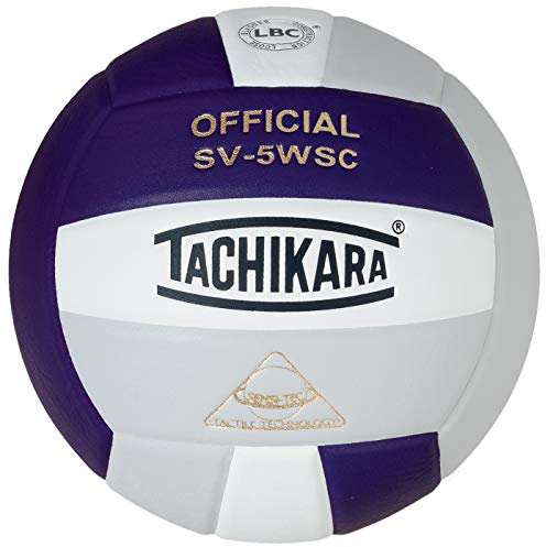 Tachikara SV5WSC Official Indoor Volleyball – Sensi-Tec Composite Leather, Regulation Size & Weight, NFHS Approved Game Ball, Purple/White/Silver Gray