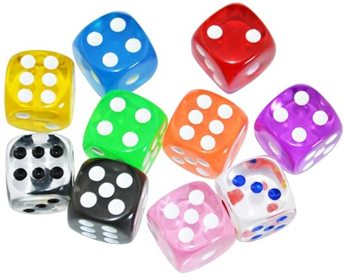 SmartDealsPro 10-Pack D6 Six Sided 16mm Transparent Dice Die for DND, MTG, RPG, Tenzi, Yahtze, Bunco, Table Borad Games, Math Teaching (Color 1)