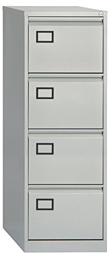 Office Hippo Bisley Filing Cabinet, Heavy Duty Contract Steel Cabinet With Anti-Tilt Mechanism. 4 Lockable Drawers For A4 & Foolscap Hanging Files. Ready Assembled 62.2D x 47W x 132.1H cm (Goose Grey)