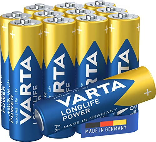 Varta Pila Longlife Power AA Mignon LR06 (paquete de 12 unidades), pila alcalina para juguetes, linternas, mandos y otros aparatos que funcionan con pilas, azul
