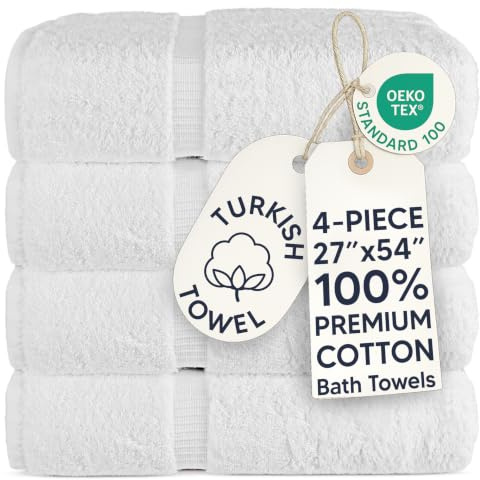 Chakir Turkish Linens 100% Cotton Premium Turkish Towels for Bathroom | 27'' x 54'' (4-Piece Bath Towels - White)