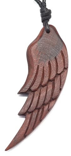 Drachensilber Holzschmuck Engel Holz Kettenanhänger- inkl. Variables Band – 100% Handarbeit Anhänger Kette Holzschmuck – Engel Schmuck Damen Herren