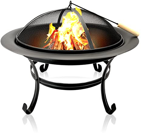 BBQ Collection Feuerschale mit Funkenschutz - Feuerkorb 77 x 17 x 76 - Terrassenofen mit Griffen und Schürhaken - Gartenkamin für Brennholz - Deko Terrasse - Gartenofen - Karbonstahl