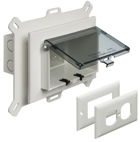 Arlington DBHS1C-1 Low Profile IN BOX Recessed Outlet Box Wall Plate Kit for New Vinyl Siding Construction, Horizontal, 1-Gang, Clear