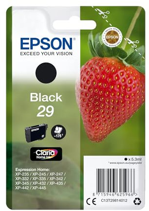 Epson 29 Fraise Noir, Cartouche d'encre d'origine, XP-235 XP-243 XP-245 XP-247 XP-255 XP-257 XP-332 XP-335 XP-342 XP-345 XP-352 XP-355 XP-432 XP-435 XP-442 XP-445 XP-452 XP-455