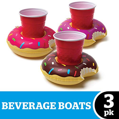 BigMouth Inc. Inflatable 3 Pack Frosted Donut Pool Drink Holder/Floats Beverage Boats for Pool, Hot Tub or Bath | Pack of Three Pink, Purple and Brown | 18.5 cm x 18.5 cm x 6 cm
