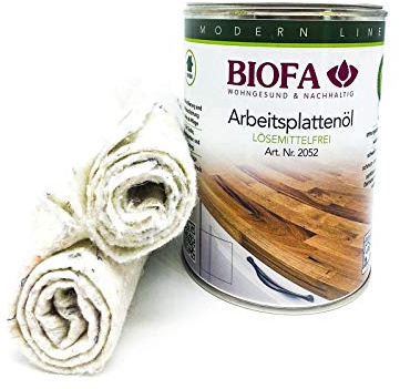 Eco-Werk Set | Biofa Arbeitsplattenöl kobaltfrei 1 Liter, Set mit 2 Ölsaugtüchern