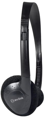 AV:Link Comfortable Stereo TV Headphones with Long Cable 5 Metre Cable and In-line Volume Control, Foldable Design, Right Angled 3.5mm Stereo Jack Connector & 6.3mm Jack Adaptor