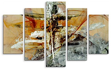 Paul Sinus Art 5 teiliges Wandbild auf Leinwand (Gesamt: H: 100cm B: 160cm) Keilrahmenbild Canvas Fotodruck Leinwandbild Leinwanddruck Kunstdruck Wandbild beige grau rot Farbschlieren