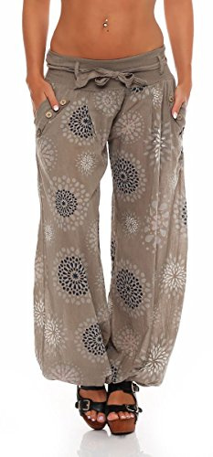 Malito Harem Pantaloni con Estivo Print Boyfriend Aladin Sbuffo Pantaloni Pump Baggy Yoga 3481 Donna Taglia Unica (Fango)