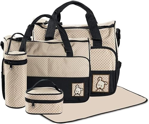 FREESOO Set di 5 zaini per pannolini, per bambini, tracolla regolabile, con manici multifunzionali, grande capacità, borsa per pannolini, per bambini, borsa da viaggio con molte tasche