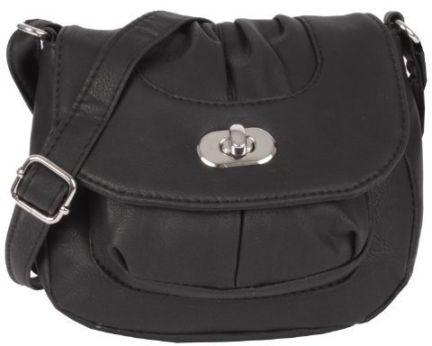 NEW BAGS Schultertasche Abendtasche Umhängetasche Überschlagtasche S mit Drehverschluss NB3039 Kunstleder 18cmx16cmx5cm (BxHxT) (Schwarz)