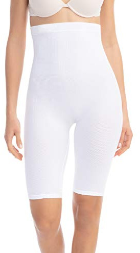 FarmaCell 113 (Vit, S/M) Shorts hög midja, masserande korsett, slankgörande, kortbyxa anti-cellulit