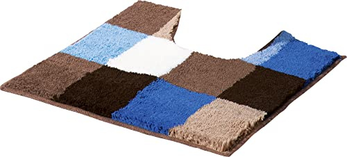 Erwin Müller WC-Umrandung mit Ausschnitt Kreta blau Größe 50x50 cm, rutschhemmend - kuscheliger Hochflor, für Fußbodenheizung geeignet