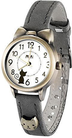 DREAMING Q&P Fq-234 Soft Leather Strap Bowknot Cute Kitty Girl's Women's Students Quartz Wrist Watches Grey
