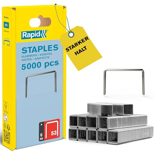 Rapid Paquete de 5000 Grapas N.53/6 para Tejido y Decoraciones en Acero Galvanizado, Estructura de Hilo Fino, Longitud de Pierna 6 mm
