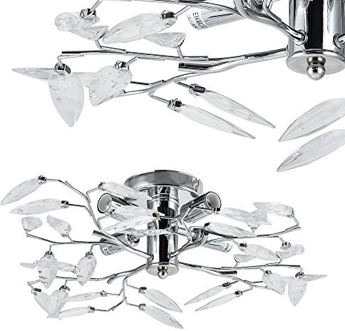 [lux.pro] Plafoniera Moderna a 4 Bracci Lampada da Soffitto Senza Paralume Lampadario in Metallo con Cristalli Artificiali