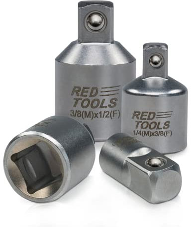 Red Tools Adapter-Set - Stecknuss-Adapter für Ratschen - sehr fest sitzende Steckschlüssel-Aufsätze für Akkuschrauber & Bohrmaschine - 4-teilig