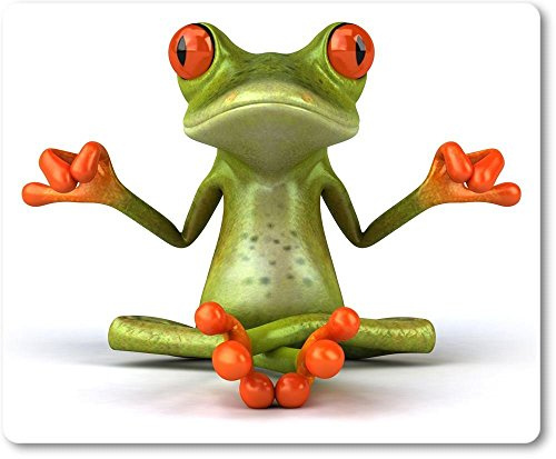 Merchandise for Fans Mauspad/Mouse Pad aus Textil mit Rückseite aus Kautschuk rutschfest für alle Maustypen Motiv: 3D Comic Frosch beim Yoga/Meditation [ 01 ]