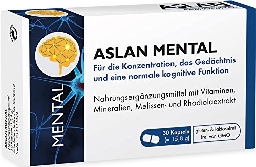 Aslan Mental (30 Kapseln) Nahrungsergänzung mit Rhodiola Rosea- und Melissen-Extrakt, Vitaminen und Mineralien für geistige Leistungsfähigkeit und Konzentration