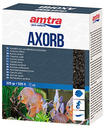 Amtra AXORB - Carbone Attivo Acquario di Origine Minerale, Acqua cristallina, previene Gli odori, Formato 1 Retina x 525 g