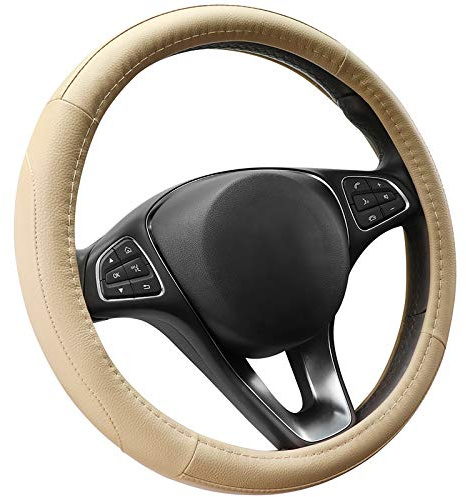 COFIT Anti-Rutsch Lenkradbezug Auto Lenkrad üBerzug Leder Lenkradhüllen Universal Mikrofaser Autolenkradbezug Autozubehör M 37-38cm Beige
