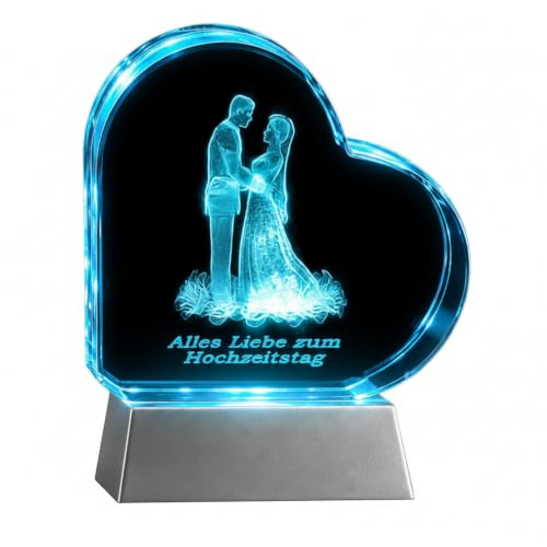 Kaltner Präsente Stimmungslicht - Das perfekte Geschenk: LED Kerze/Kristall Glasblock in Herz Form / 3D-Laser-Gravur/Hochzeitstag/Hochzeitstagsgeschenk/Ich liebe Dich