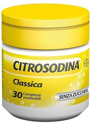 Citrosodina Masticabile Effervescente Digestivo per Digestione Difficile con Acido Citrico e Bicarbonato di Sodio, Senza Zucchero, 30 Compresse Masticabili al Limone
