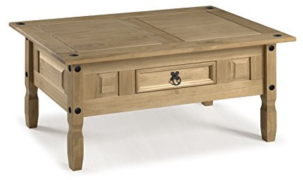 Mercers Furniture Corona Coffee Table Solid Wood Pine Light Fiesta Wax Wooden Rectangular With Drawer Living Room Side Unit Lounge Mexican Style 45cm High 95cm Wide 50cm Deep