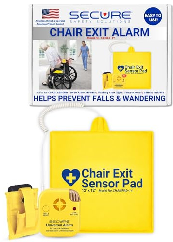 14CSET-1Y Chair Alarm System by Secure Safety Solutions - Patient Alarm Monitor with 12x12 Chair Sensor Pad - Wheelchair or Chair Alarms and Fall Prevention for Elderly Dementia