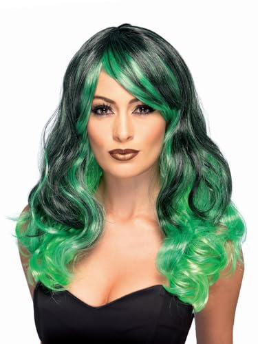Smiffys Zweifarbige Perücke, Hexen Stil, Grünund Schwarz Halloween