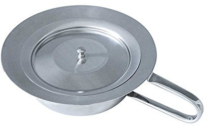 1x Stechbecken Bettpfanne Schieber Hohlgriff, bauchig, Edelstahl, 310 mm, Deckel