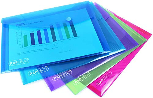 Rapesco 0689 ECO Kuvertmapp, Återvunnen Plast, A5, Blandade Transparenta Klara Färger, 5-Pack