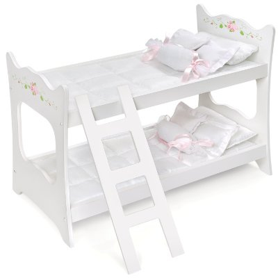 Badger Basket Doll Bunk Bed with Ladder & Bedding - White/Rose