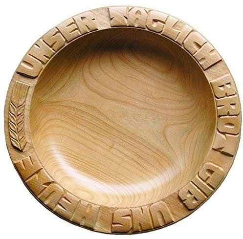 CleanPrince Brotteller aus Holz handgeschnitzt, Ahorn, ca. 28-29-30-31 cm | Unser täglich Brot gib uns heute, Höhe ca. 4-4,5 cm, Thüringen Holzteller