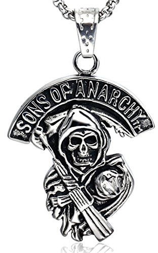 Feilok Sons of Anarchy Pirat Skull Totenkopf Gewehr Herren Edelstahl Anhänger Halskette, Silbern