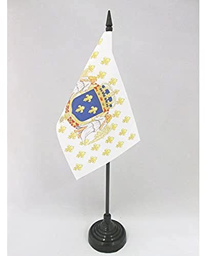 AZ FLAG Drapeau de Table Royaume de France Anges 15x10 cm Socle Plastique | Usage intérieur Drapeau de bureau royaliste français finition cousue et bords renforcés polyester 100D