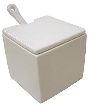 AZUCARERO CUADRADO CON CUCHARA PEQUEÑO PORCELANA BLANCO