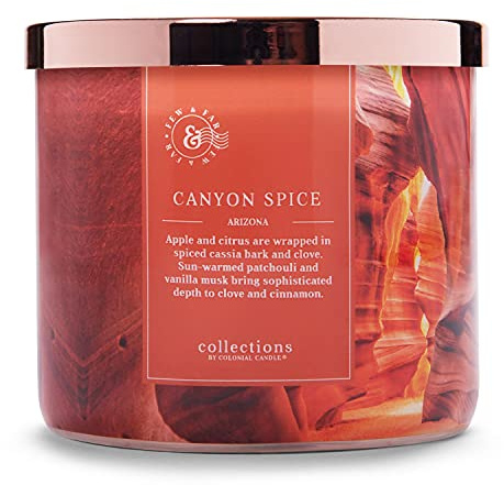 Colonial Candle Duftkerze im Glas mit Deckel | Canyon Spice | Duftkerze Zimt | Kerze 3 Dochte | Kerzen lange Brenndauer (60h) | Kerzen Rot (411g)