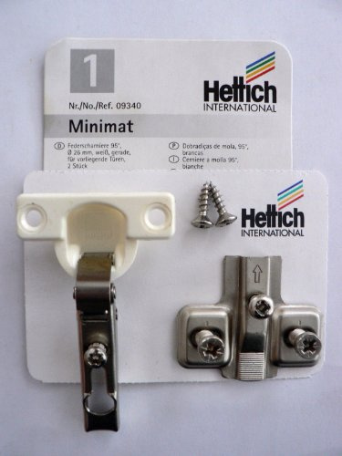 4 Stück Hettich Minimat 1, Federscharniere, 95°, vernickelt/weiß, D: 26 mm, Kröpfung: 0 mm, für aufliegende Türen, 4 Stück, Artikelnr. 9340