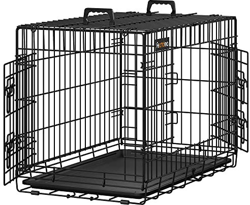 Feandrea Jaula para Perros Plegable con 2 Puertas, Bandeja Extraíble, 77,5 x 48,5 x 55,5 cm, M, Negro PPD30H