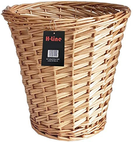 H-LINE Wicker Willow Round Basket Storage Waste Paper Rubbish Bin Country Style Bathroom Bedroom Office (Light Brown)