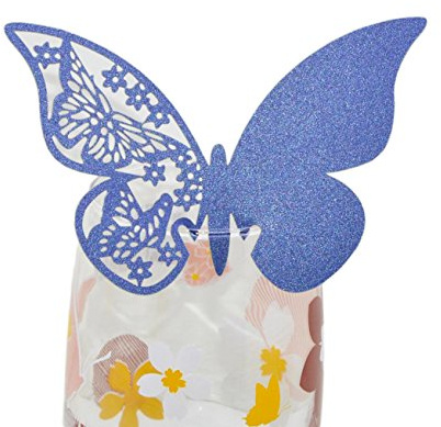 Segnaposto per bicchiere a forma di farfalla intagliata al laser per matrimoni e feste, 50 pezzi, Blue, 10.4 x 7 x 1.8 cm