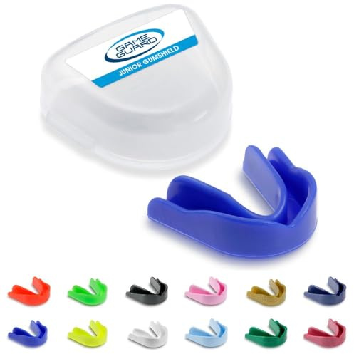 GAME GUARD 10-Pack Sports Mouthguards – Easy Fit Boil & Bite Gum Shields for Kids/Junior (Age 8+) – Mouth Guards for Rugby, Hockey, GAA – Ideal for Schools and Clubs (Blue)