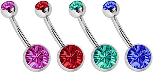 Titan Bauchnabel Piercing 4er Set Banane in 1,6 mm mit 8+5 mm Steinkugeln