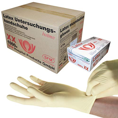 SFM ® BIOLIMES Latex : XS, S, M, L, XL weiß puderfrei volltexturiert Einweghandschuhe Einmalhandschuhe Untersuchungshandschuhe Latexhandschuhe XS (1000)