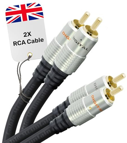 CableMountain 2 RCA to 2 RCA Cable 2m - Gold Plated Male-to-Male Phono to Phono Cable | RCA Audio Cable for Amplifier, Turntable, TV, Home Theater, Speakers and HiFi Systems