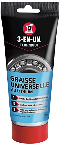 3-EN-UN Technique • Graisse Universelle au Lithium • Tube • Forte adhérence • Résiste à l'eau et à la chaleur • Utilisation entre -20°C et +140°C • 150G