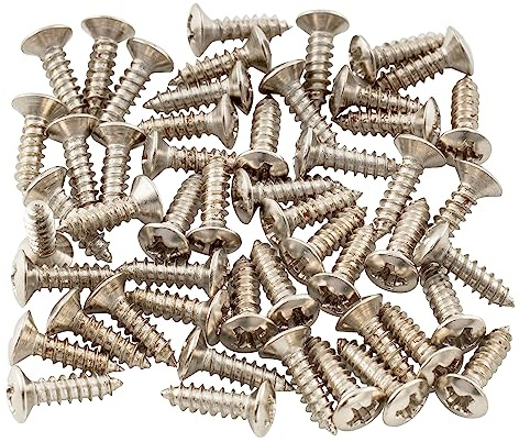 Musiclily 3x12mm Guitar Bass Pickguard Screws Scratch Plate Screws for Fender Strat Tele Electric Guitar Bass,Chrome(50 Pieces)